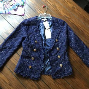 Navy Blue Sparkly Tweed Blazer